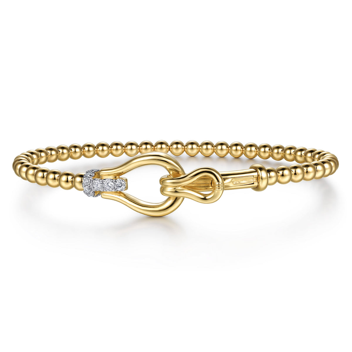 14K Yellow Gold Bujukan Beads Diamond Stirrup Cuff Bangle Bracelet — Gabriel & Co. BG5349-57Y45JJ
