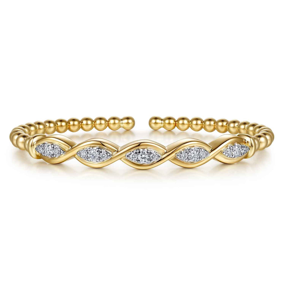 14K White & Yellow Gold Bujukan Beaded Diamond  Marquise Cuff Bangle Bracelet — Gabriel & Co. BG5355-57M45JJ