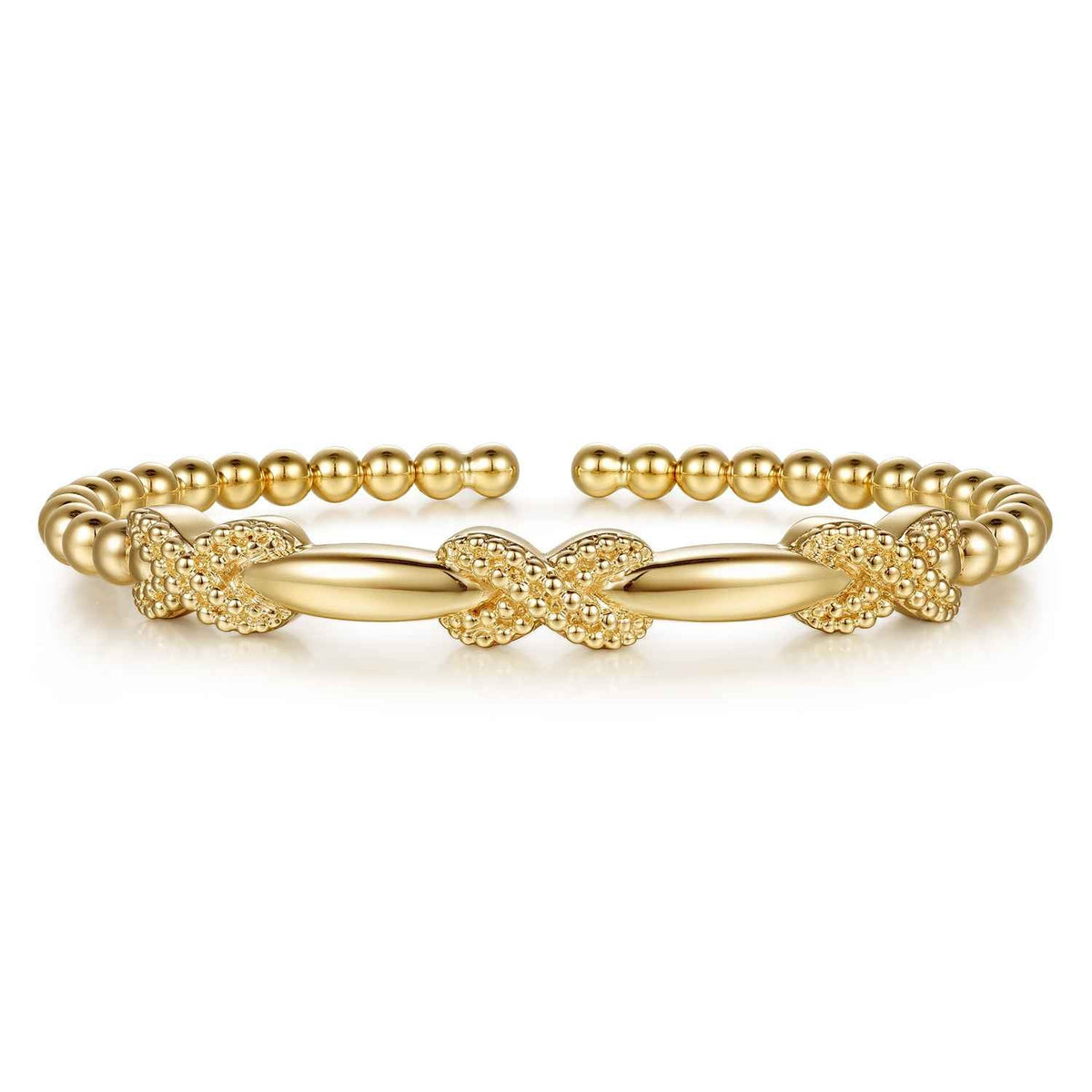 14K Yellow Gold Bujukan Beaded Cuff Bangle Bracelet — Gabriel & Co. BG5358-57Y4JJJ