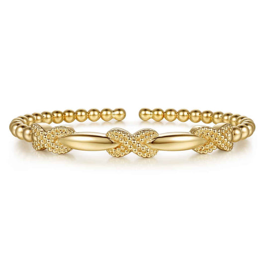 14K Yellow Gold Bujukan Beaded Cuff Bangle Bracelet — Gabriel & Co. BG5358-57Y4JJJ