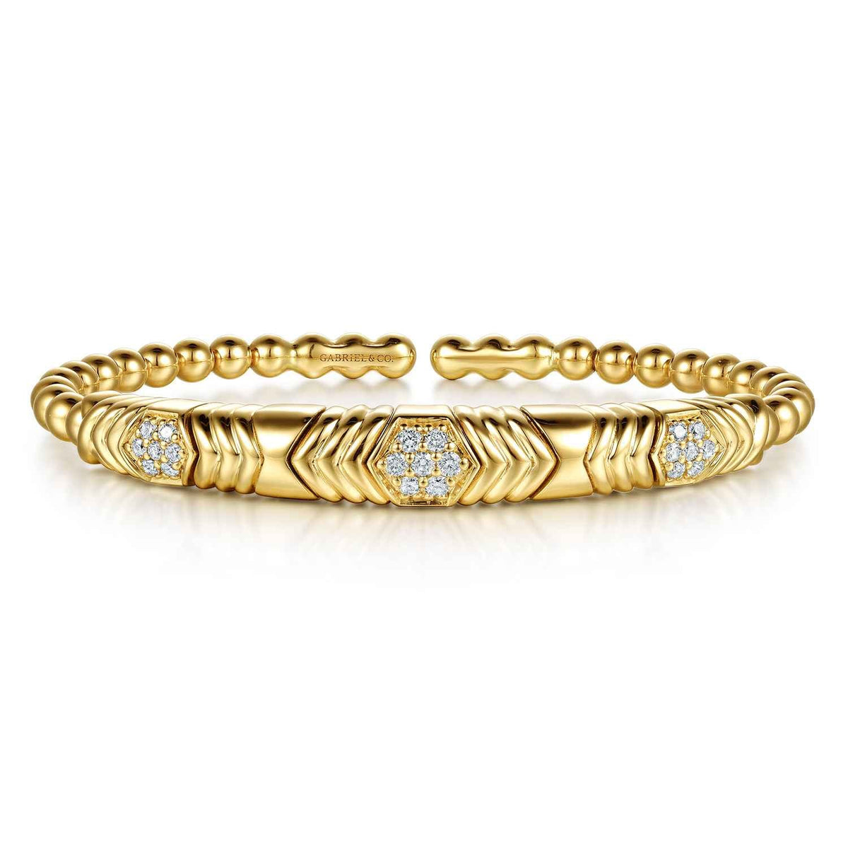 14K Yellow Gold Bujukan Beaded Diamond Cluster Cuff Bangle Bracelet — Gabriel & Co. BG5363-57Y45JJ
