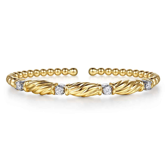 14K White&Yellow Gold Bujukan Beaded Diamond Station Cuff Bangle Bracelet — Gabriel & Co. BG5364-57M45JJ