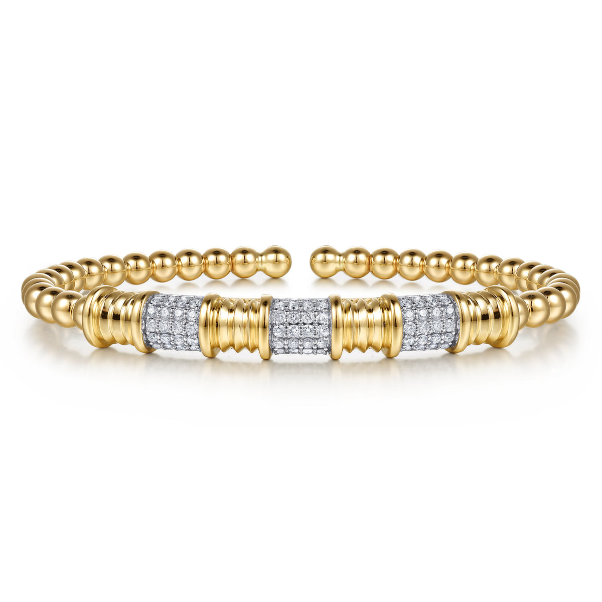 14K Yellow Gold Diamond and Diamond Cut Station Cuff Bangle Bracelet — Gabriel & Co. BG5365-57Y45JJ