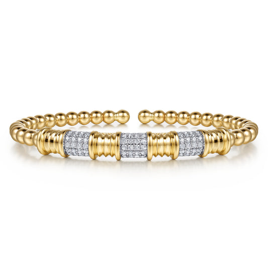 14K Yellow Gold Diamond and Diamond Cut Station Cuff Bangle Bracelet — Gabriel & Co. BG5365-57Y45JJ