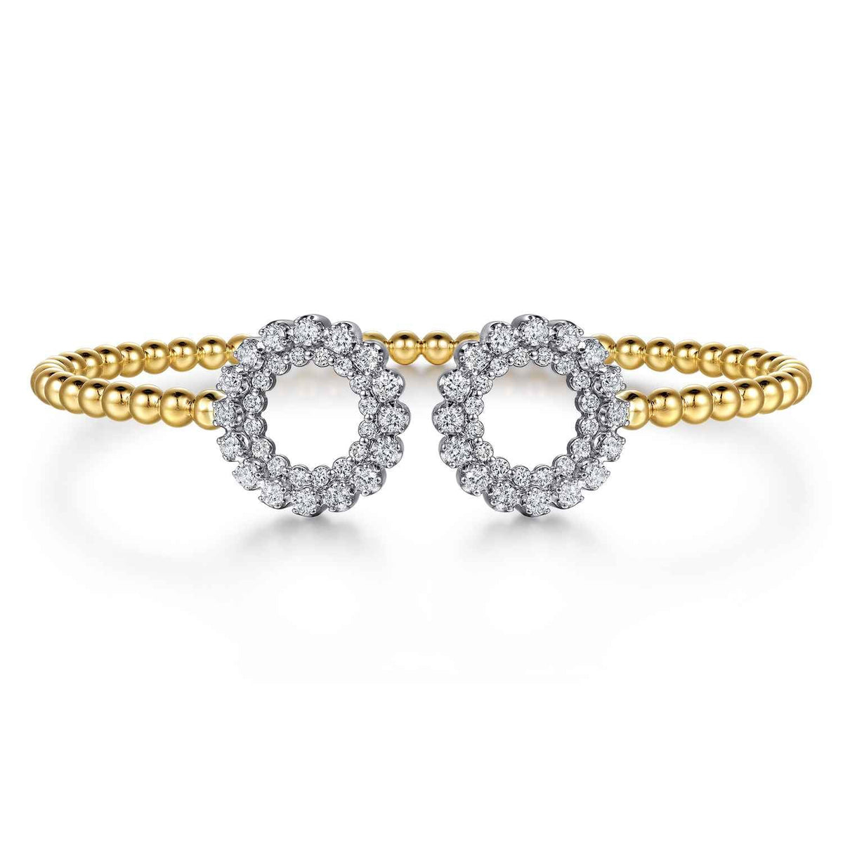 14K White&Yellow Gold Bujukan Beaded Double Row Diamond Circle Open Bangle Bracelet — Gabriel & Co. BG5367-57M45JJ
