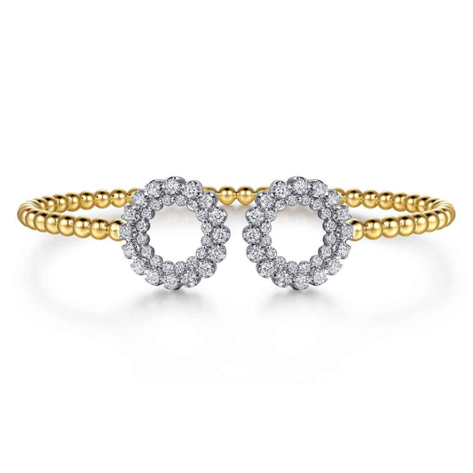 14K White&Yellow Gold Bujukan Beaded Double Row Diamond Circle Open Bangle Bracelet — Gabriel & Co. BG5367-57M45JJ