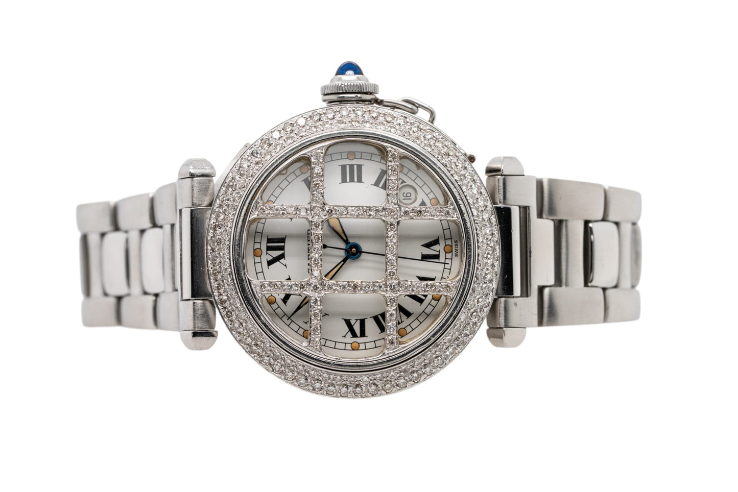 Cartier Pasha 38mm Stainless Steel Watch with Aftermarket Diamonds Roman Dial