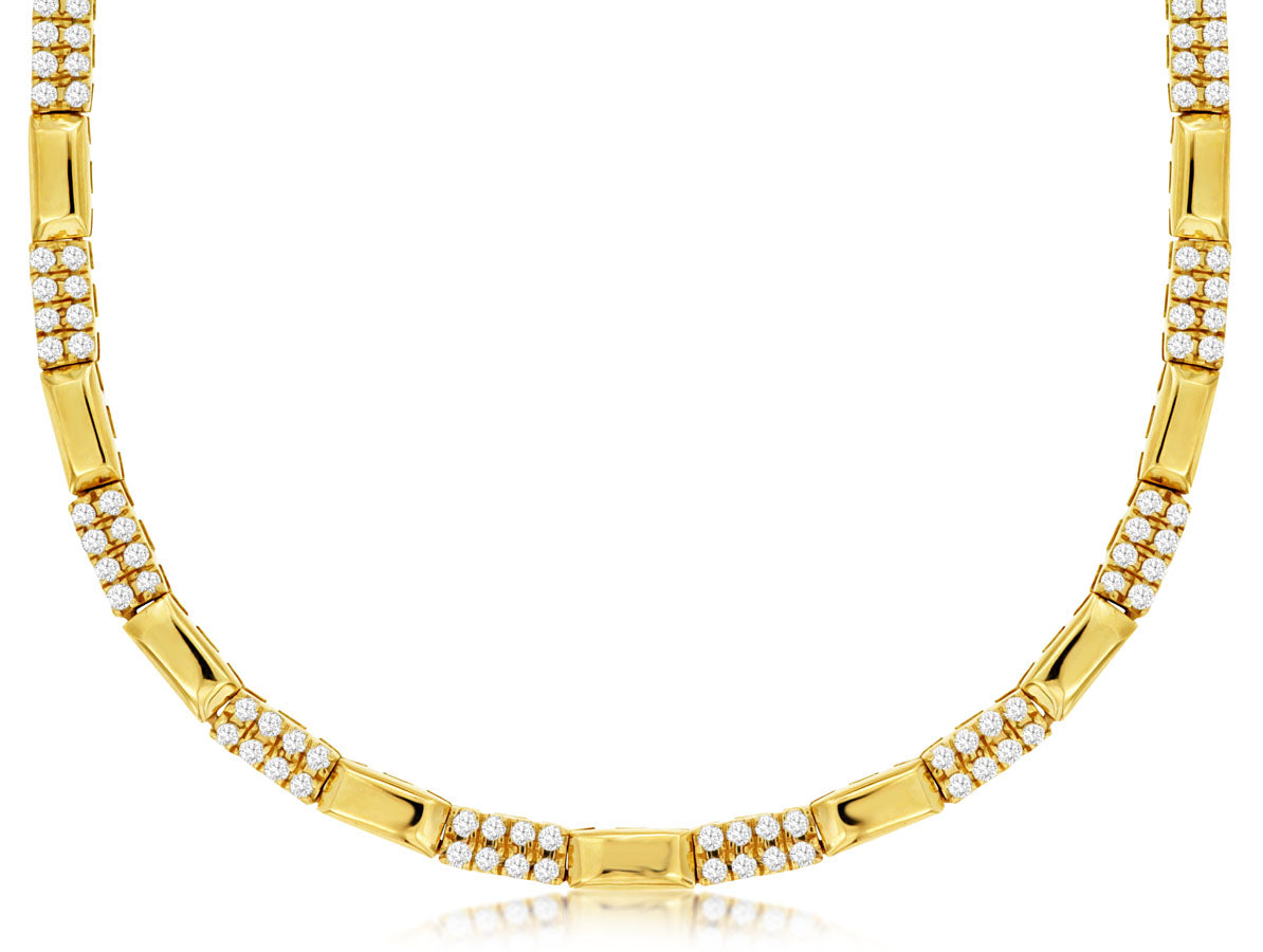 14k Yellow Gold 0.78ctw Natural Round Brilliant Diamond Halfway Link Chain Necklace
