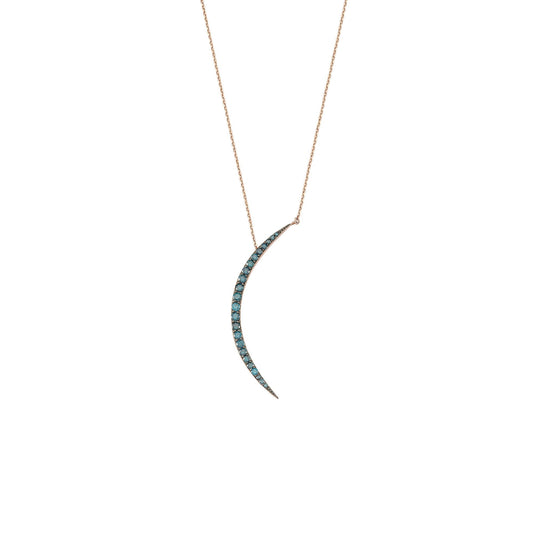 Bee Goddess Crescent Gold Blue Diamond Necklace