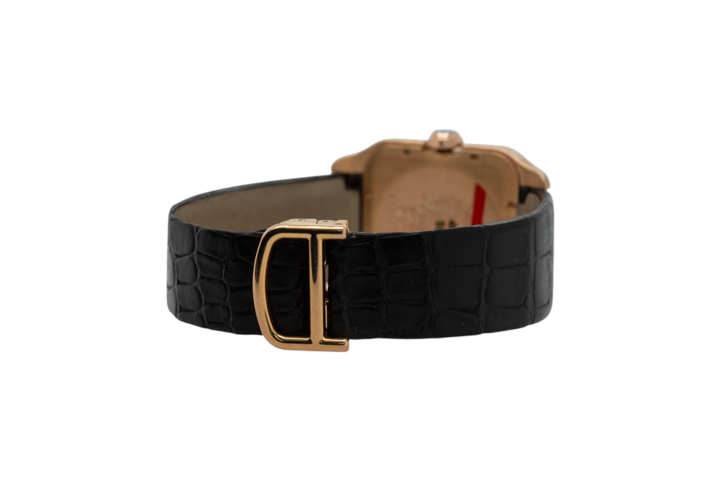 Cartier Santos Dumont 18k Rose Gold Quartz Roman Dial on Black Leather Band Watch