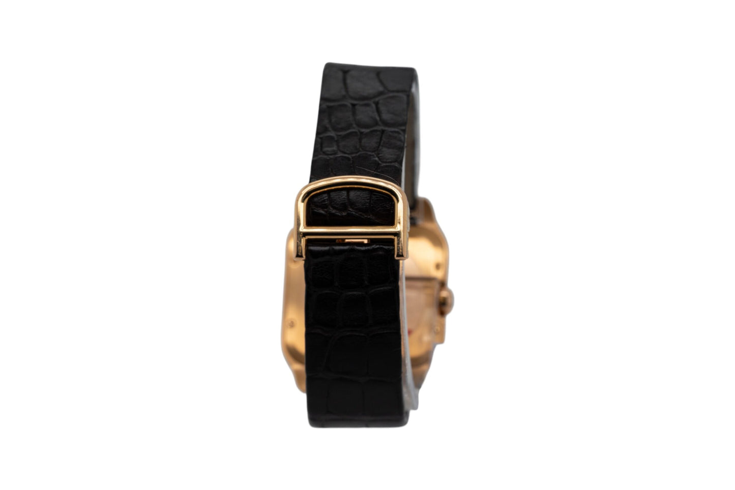 Cartier Santos Dumont 18k Rose Gold Quartz Roman Dial on Black Leather Band Watch