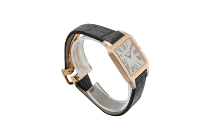 Cartier Santos Dumont 18k Rose Gold Quartz Roman Dial on Black Leather Band Watch