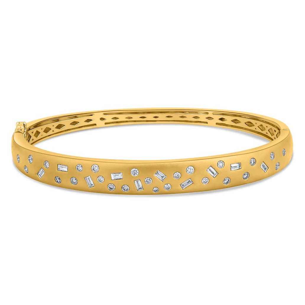 Yellow Gold Sandblasted Multi Diamond Bangle — view 1