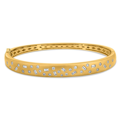 Yellow Gold Sandblasted Multi Diamond Bangle — view 1