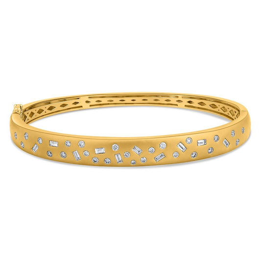 Yellow Gold Sandblasted Multi Diamond Bangle — view 1