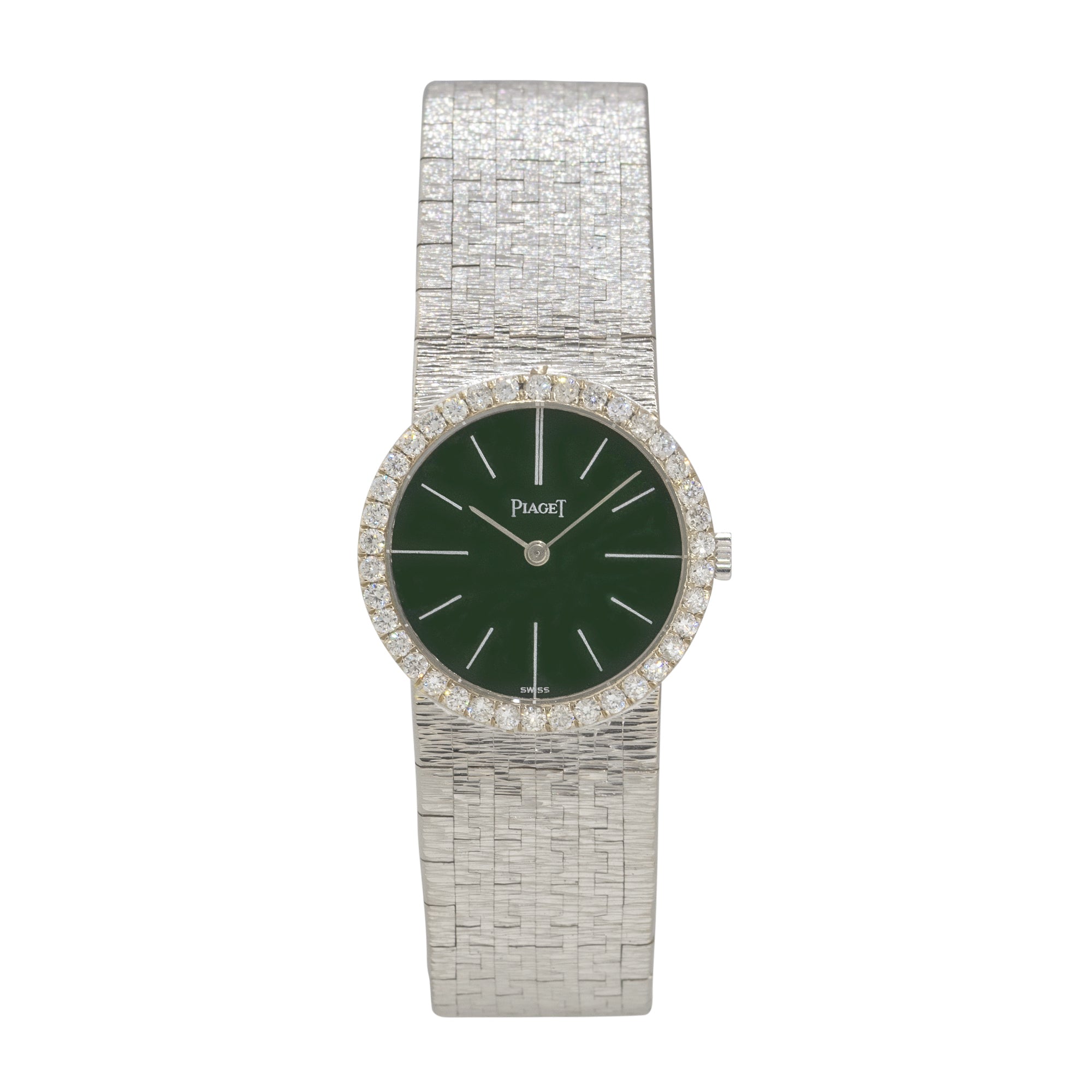 Piaget 924B2 18k White Gold Jade Dial Diamond Ladies Watch
