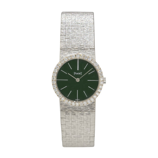 Piaget 924B2 18k White Gold Jade Dial Diamond Ladies Watch
