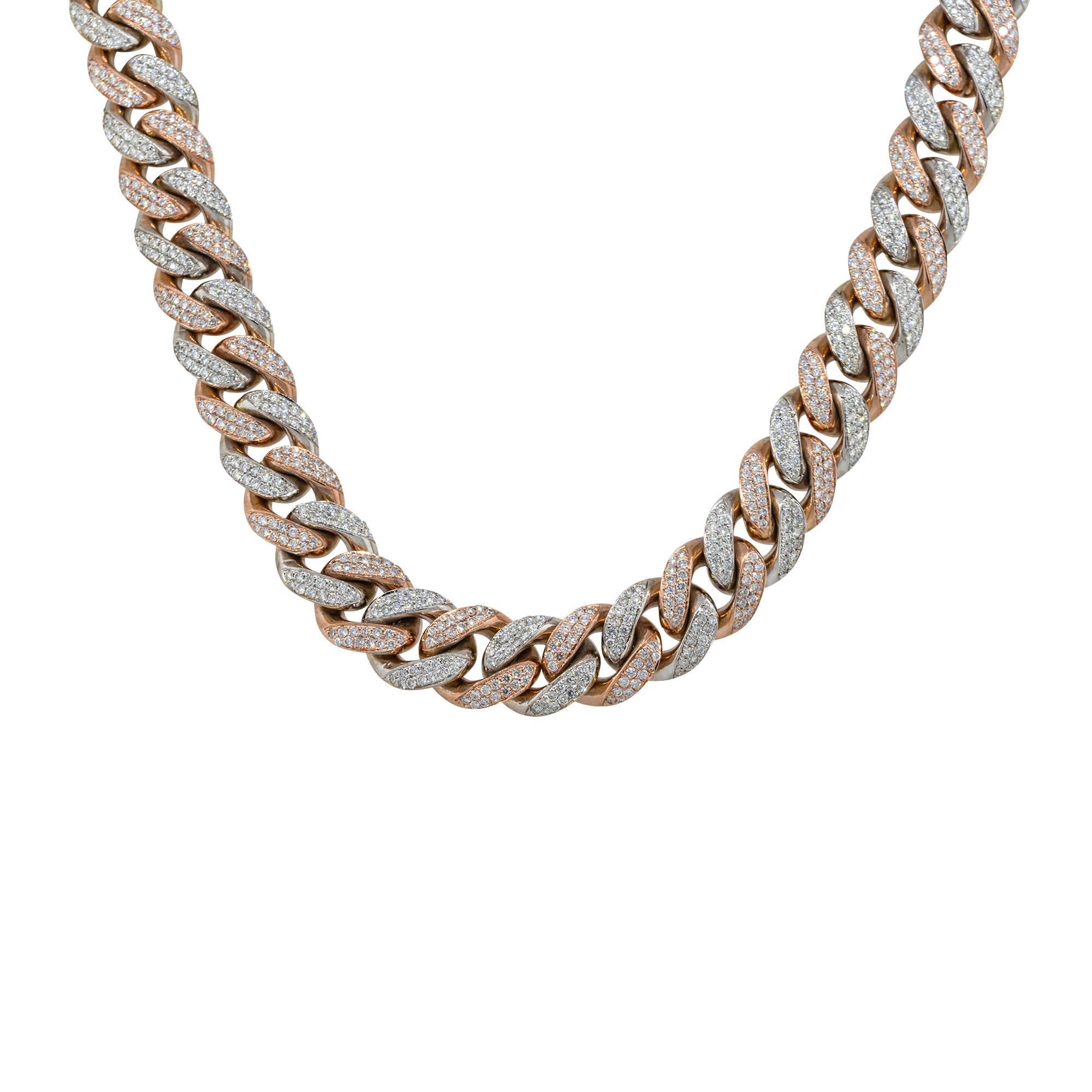 10k Two Tone 27ctw Diamond Pave Cuban Chain Necklace