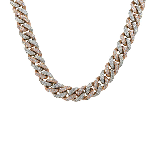 10k Two Tone 27ctw Diamond Pave Cuban Chain Necklace