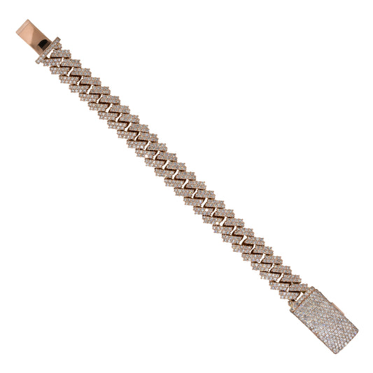 14k Rose Gold 20ctw Diamond Pave Cuban Link Bracelet