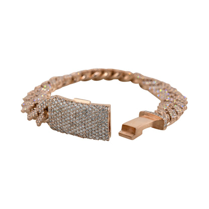 14k Rose Gold 20ctw Diamond Pave Cuban Link Bracelet