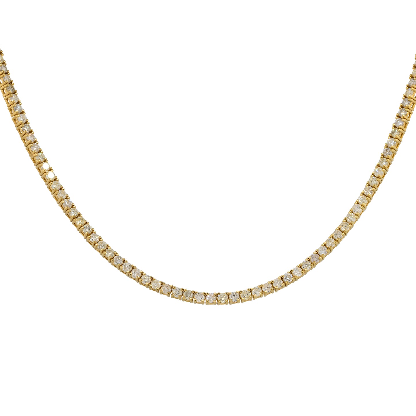 14k Yellow Gold 1.66ctw Evil Eye Diamond Charm Pendant on a 14k Yellow Gold 8.62 ctw Diamond 22" Tennis Chain Necklace