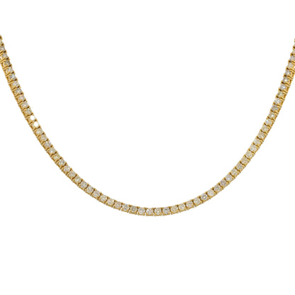 14k Yellow Gold 1.66ctw Evil Eye Diamond Charm Pendant on a 14k Yellow Gold 8.62 ctw Diamond 22" Tennis Chain Necklace