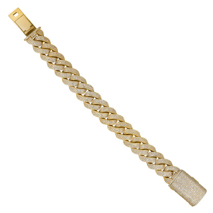 14k Yellow Gold 13.42ctw Diamond Pave 8" Cuban Link Bracelet