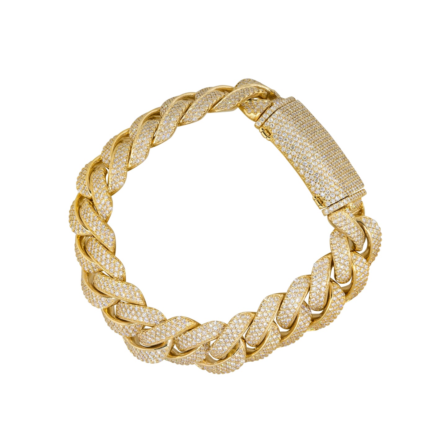 14k Yellow Gold 13.42ctw Diamond Pave 8" Cuban Link Bracelet