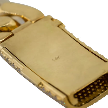 14k Yellow Gold 13.42ctw Diamond Pave 8" Cuban Link Bracelet