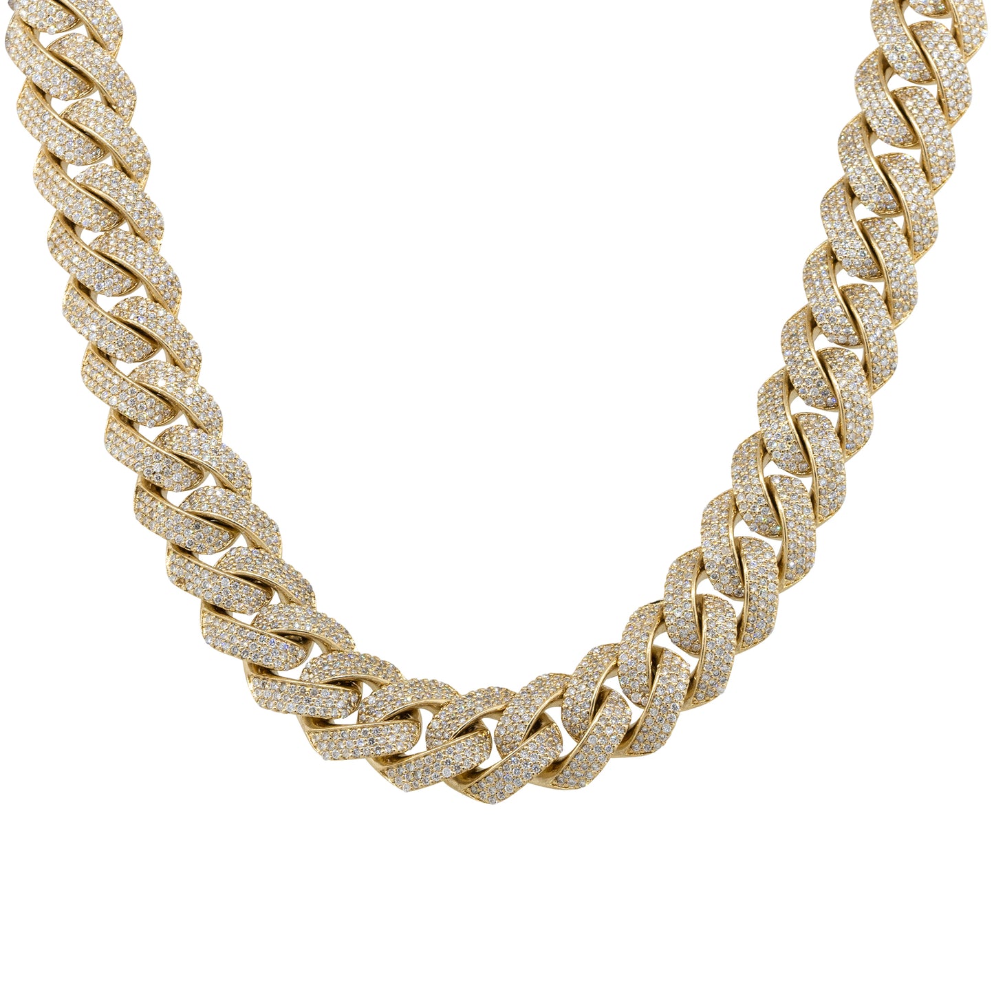 14k Yellow Gold 23.27ctw Diamond Pave Cuban Link Necklace