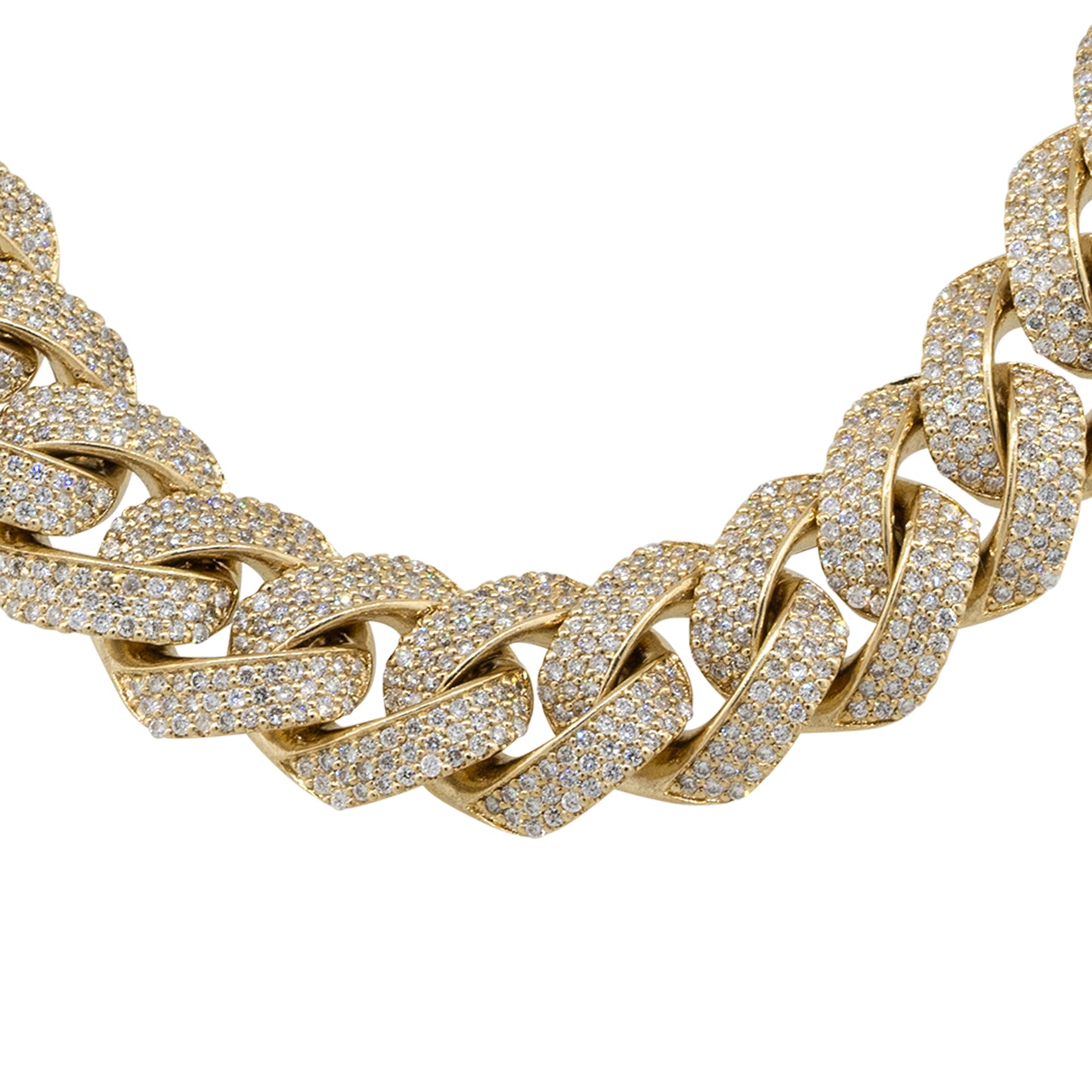 14k Yellow Gold 23.27ctw Diamond Pave Cuban Link Necklace
