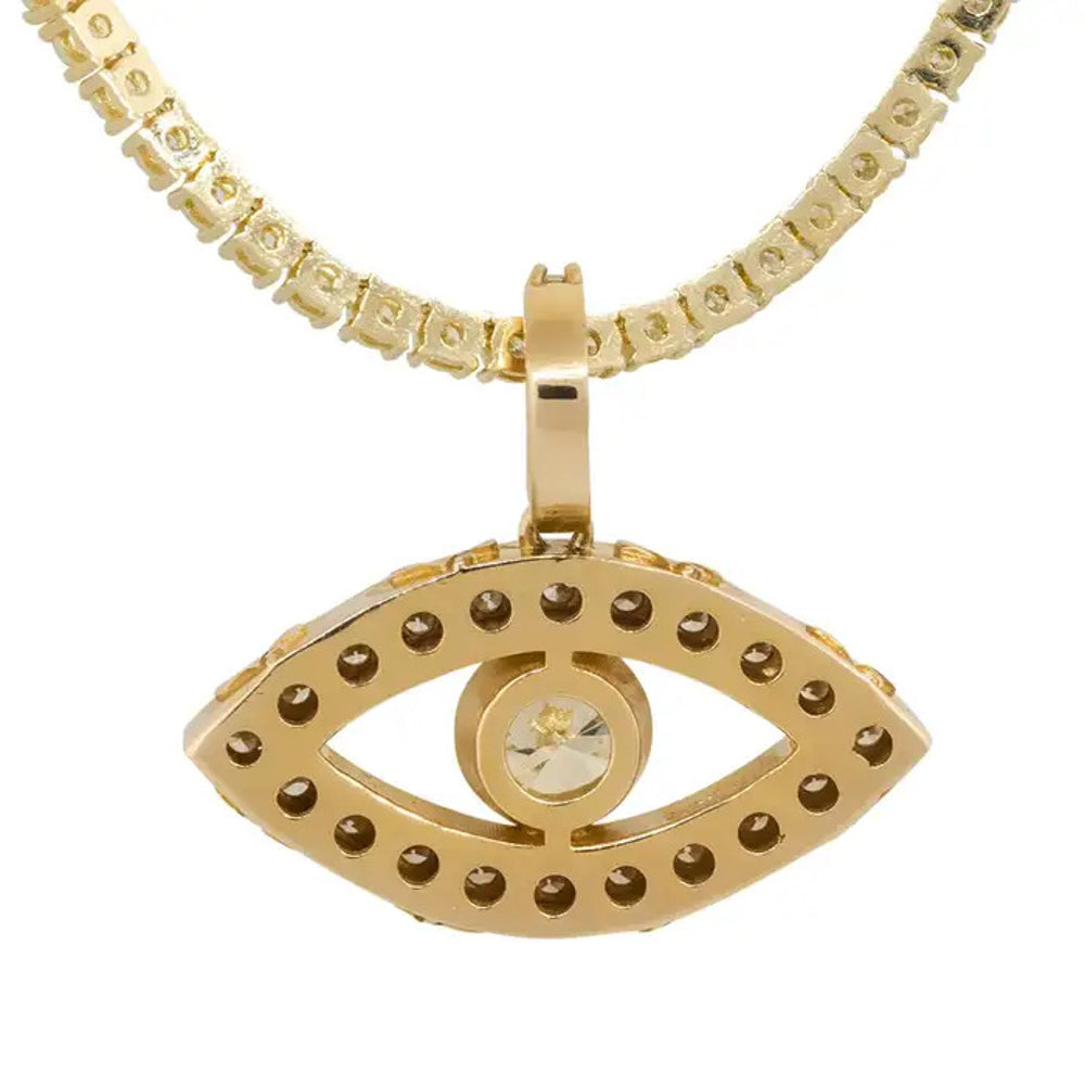 14k Yellow Gold 1.66ctw Evil Eye Diamond Charm Pendant on a 14k Yellow Gold 8.62 ctw Diamond 22" Tennis Chain Necklace