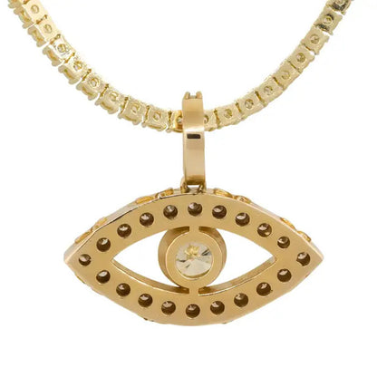 14k Yellow Gold 1.66ctw Evil Eye Diamond Charm Pendant on a 14k Yellow Gold 8.62 ctw Diamond 22" Tennis Chain Necklace