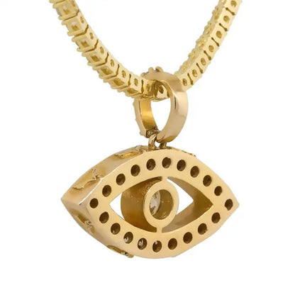 14k Yellow Gold 1.66ctw Evil Eye Diamond Charm Pendant on a 14k Yellow Gold 8.62 ctw Diamond 22" Tennis Chain Necklace