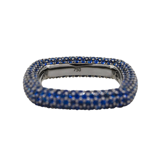 18k Black Gold 4.01ctw Natural Round Cut Blue Sapphire Pave Square Ring