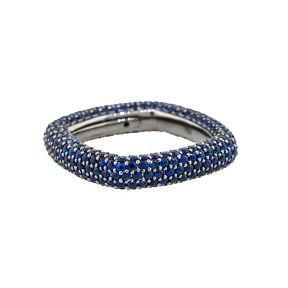 18k Black Gold 4.01ctw Natural Round Cut Blue Sapphire Pave Square Ring