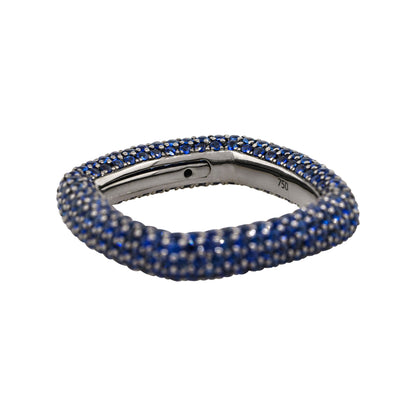 18k Black Gold 4.01ctw Natural Round Cut Blue Sapphire Pave Square Ring