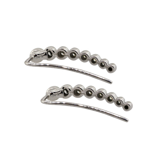 10k White Gold 0.25ctw Round Diamond Curved Long Earrings