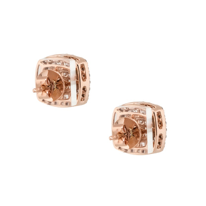 14k Rose Gold 1.06ctw Invisible Set Diamond Pave Stud Earrings