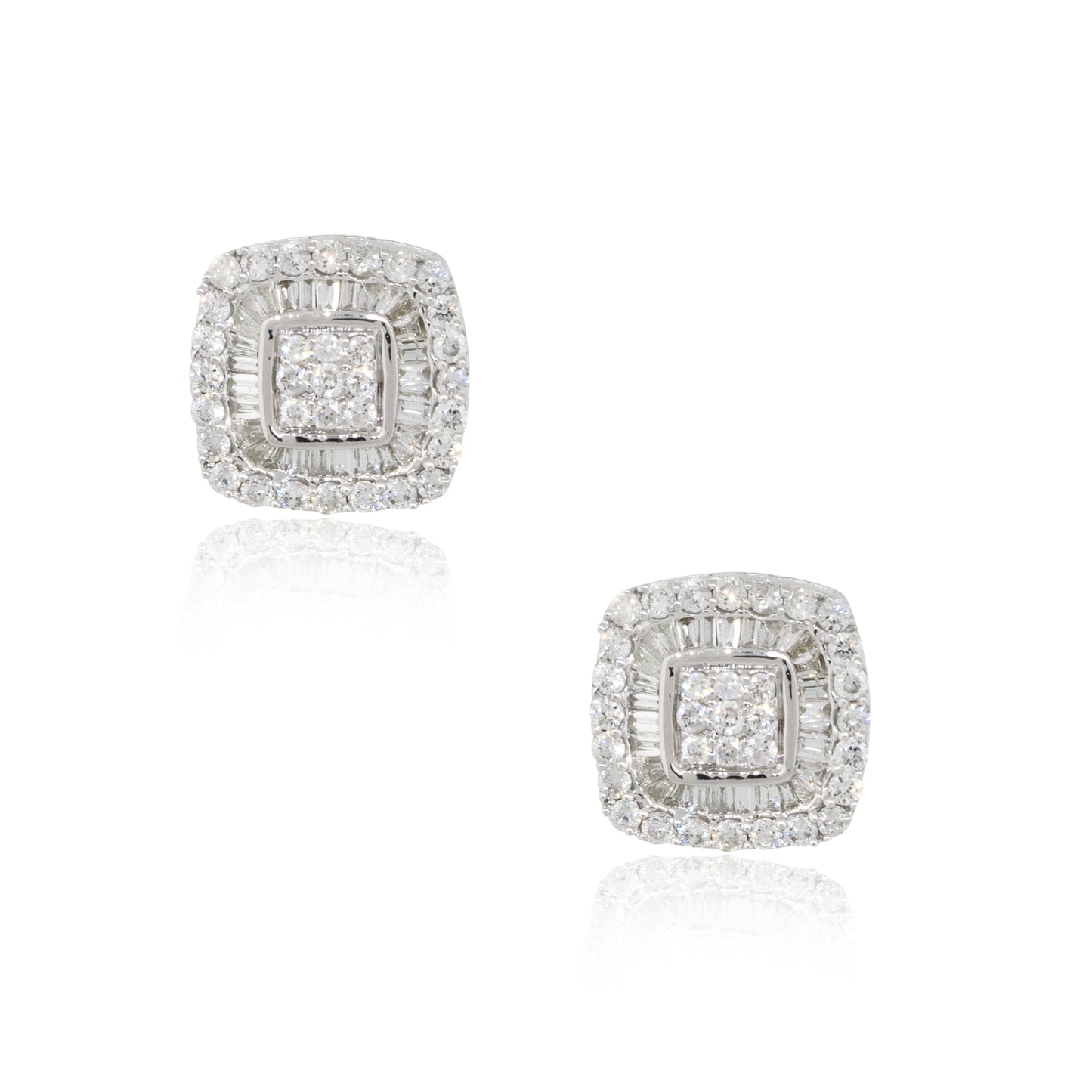14k White Gold 0.66ctw Invisible Set Diamond Pave Stud Earrings