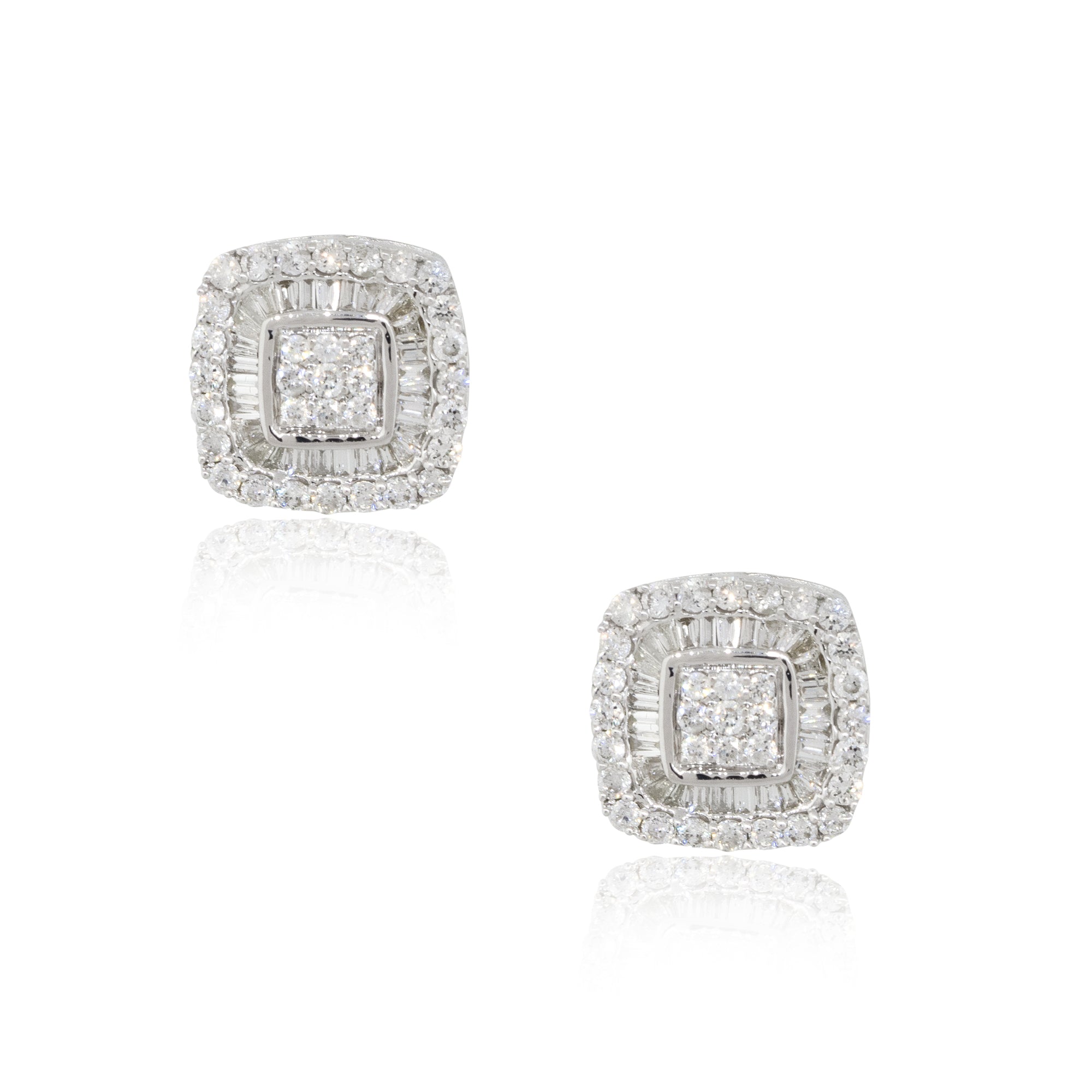 14k White Gold 0.66ctw Invisible Set Diamond Pave Stud Earrings
