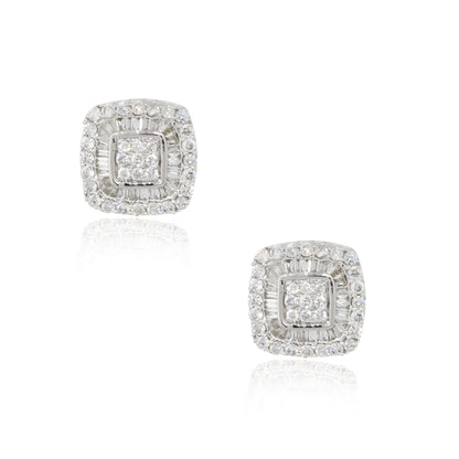 14k White Gold 0.66ctw Invisible Set Diamond Pave Stud Earrings