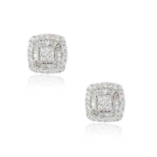 14k White Gold 0.66ctw Invisible Set Diamond Pave Stud Earrings