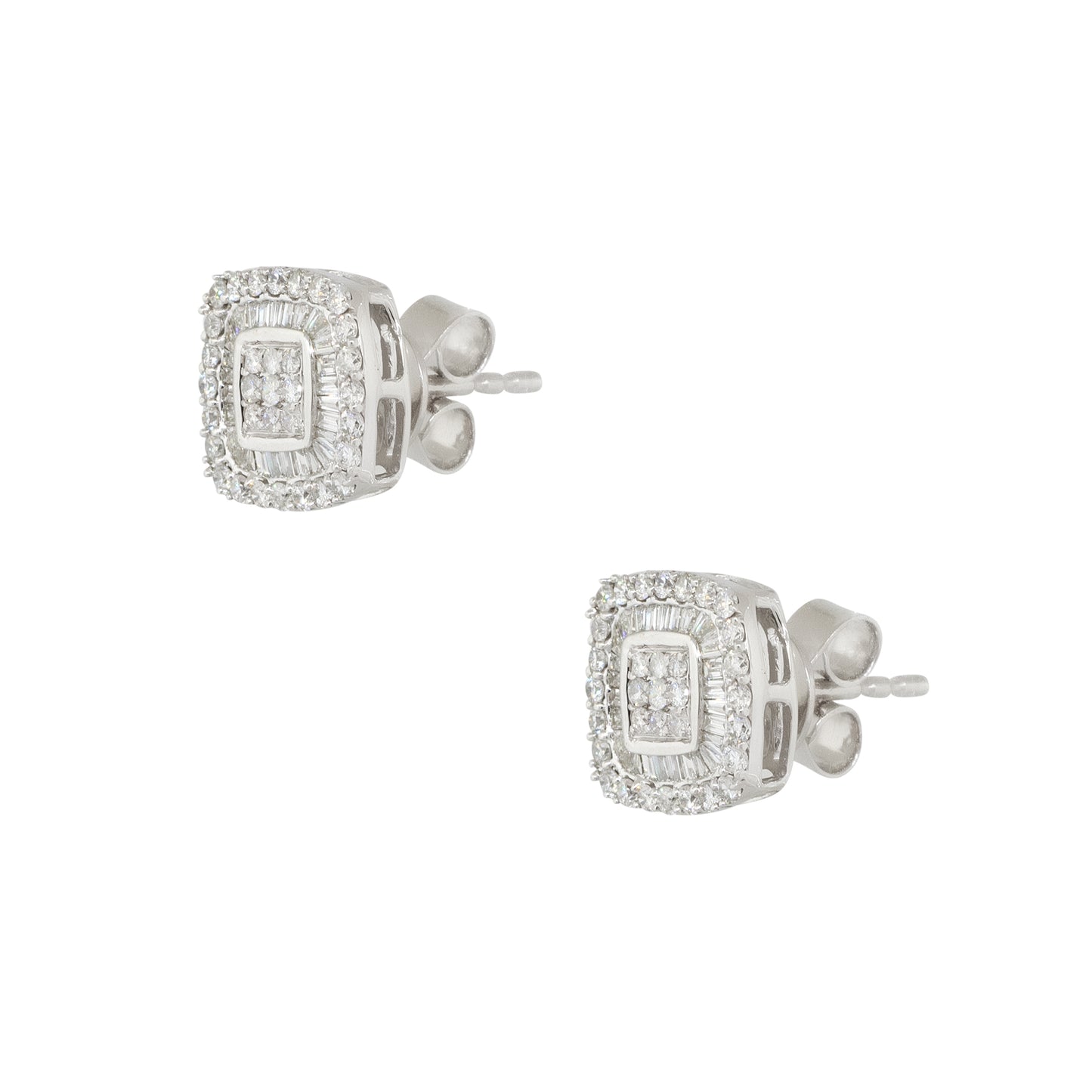 14k White Gold 0.66ctw Invisible Set Diamond Pave Stud Earrings