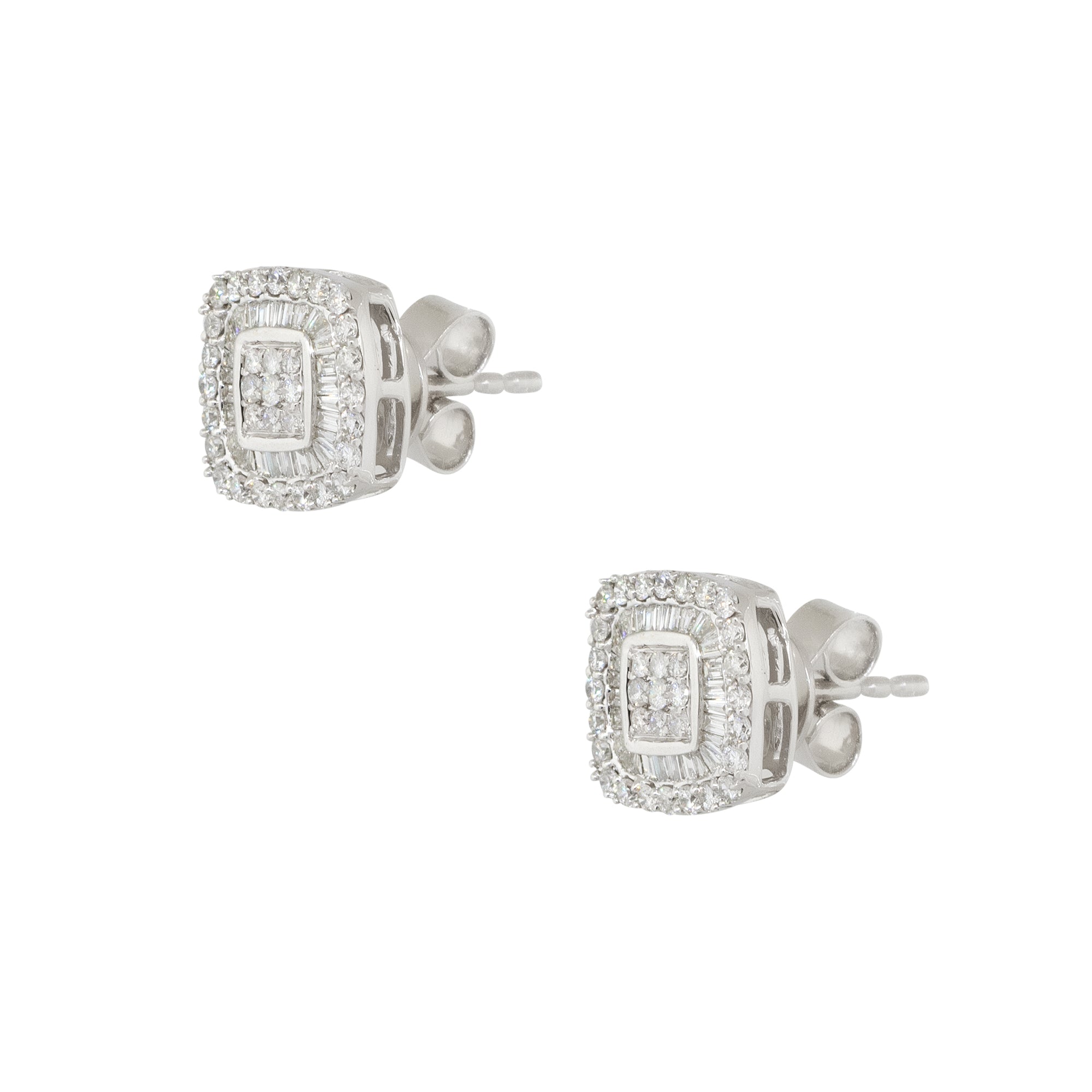 14k White Gold 0.66ctw Invisible Set Diamond Pave Stud Earrings