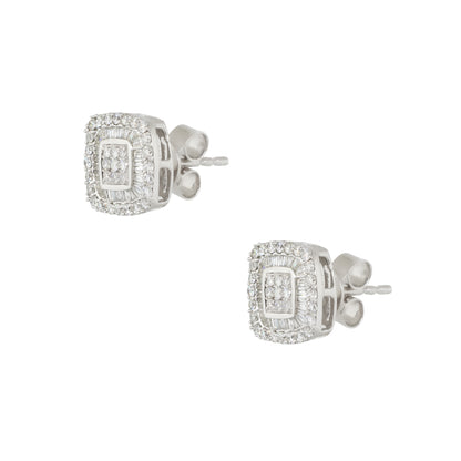 14k White Gold 0.66ctw Invisible Set Diamond Pave Stud Earrings