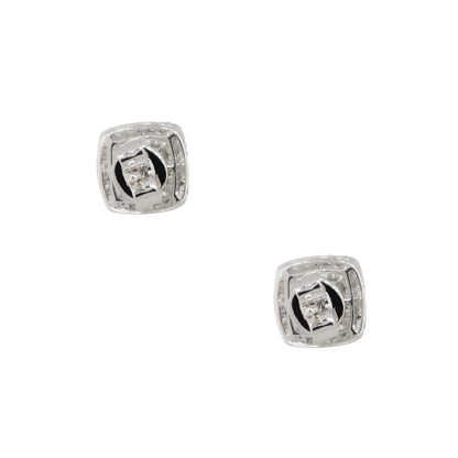 14k White Gold 0.66ctw Invisible Set Diamond Pave Stud Earrings