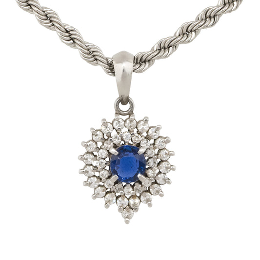 Platinum 0.53ct Oval Sapphire Center Diamond Pendant Necklace