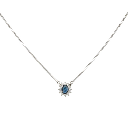 Platinum 0.28ct Oval Sapphire Center Diamond Pendant Necklace